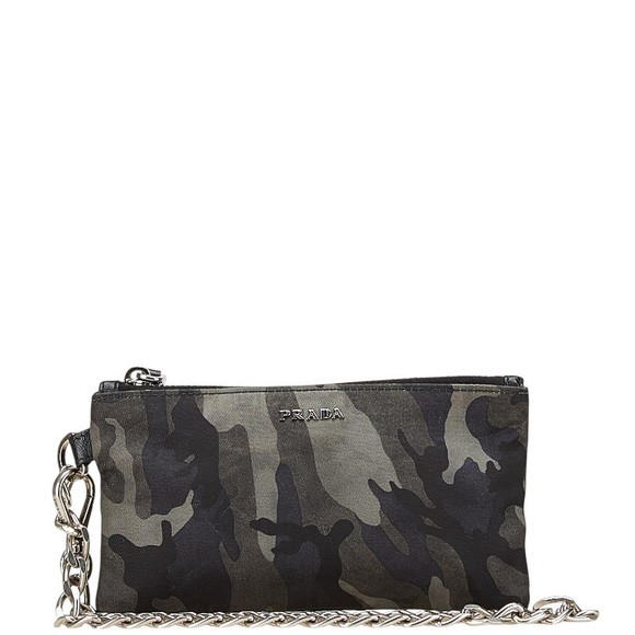 Prada Leather Nylon Black Camouflage Pouch Case - Picture 1 of 8